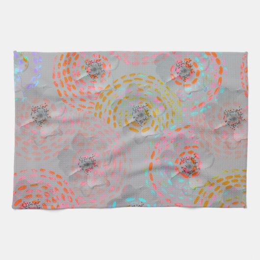 Kleurig bloempatroon met stippellijnen theedoek (Horizontaal)