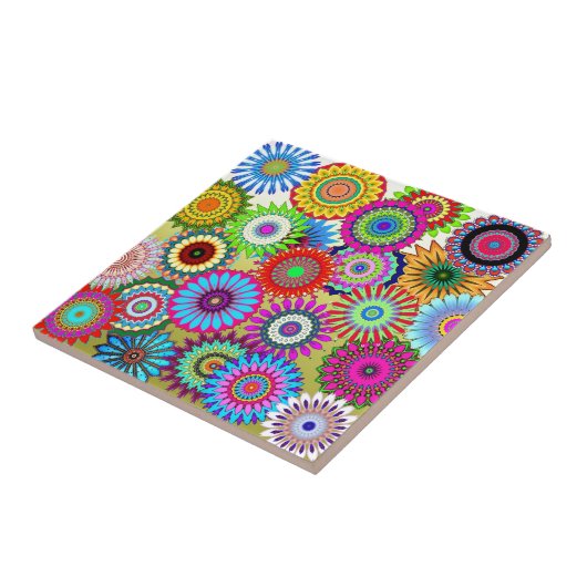 Kleurig bloempatroon tegeltje (Zijkant)