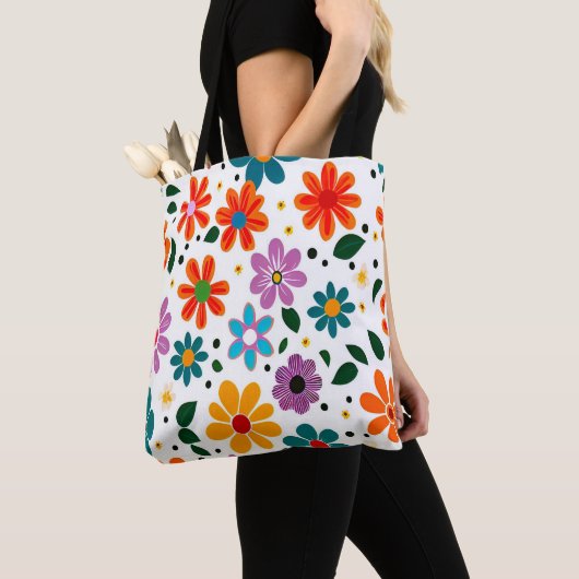 Kleurig bloempatroon tote bag (Dichtbij)