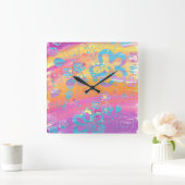 Kleurig bloemschilderij vierkante klok (Huis)