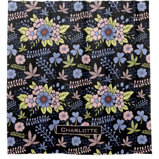 Kleurig bloesem naadloos patroon met naam douchegordijn (Voorkant)