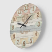 Kleurig boorhout Nautische strips & Seashell L Grote Klok (Hoek)