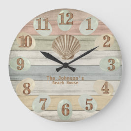 Kleurig boorhout Nautische strips & Seashell L Grote Klok
