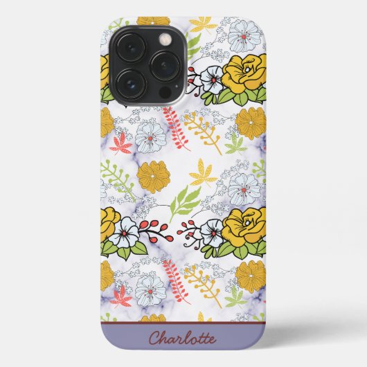Kleurig botanisch floreel patroon gepersonaliseerd iPhone hoesje (Achterkant)