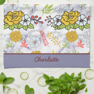 Kleurig botanisch floreel patroon gepersonaliseerd theedoek