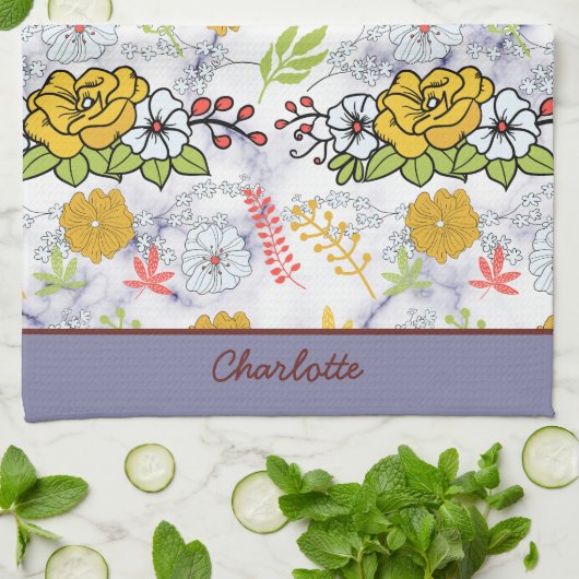 Kleurig botanisch floreel patroon gepersonaliseerd theedoek (Gevouwen)