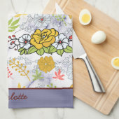 Kleurig botanisch floreel patroon gepersonaliseerd theedoek (Quarter Fold)