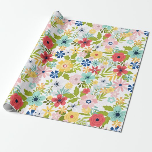 Kleurig botanisch patroon cadeaupapier (Uitgerold)