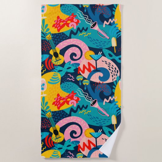 Kleurig carnavalpatroon strandlaken (Voorkant)