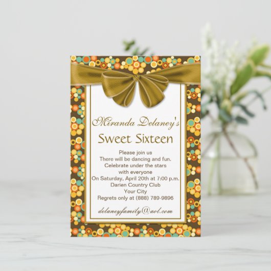 Kleurig cirkelpatroon, lintje Sweet 16 Invite Kaart (Staand voorkant)
