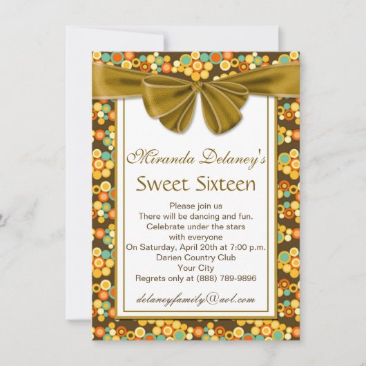 Kleurig cirkelpatroon, lintje Sweet 16 Invite Kaart (Voorkant)