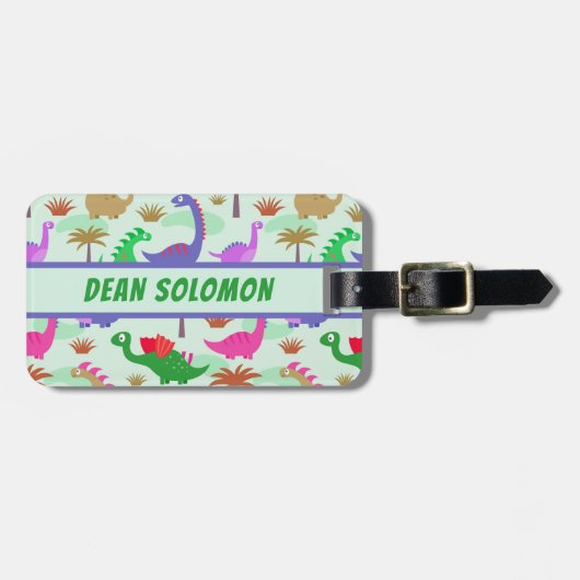 Kleurig Cute Dinosaurs Persoonlijk adres Bagagelabel (Voorkant horizontaal)