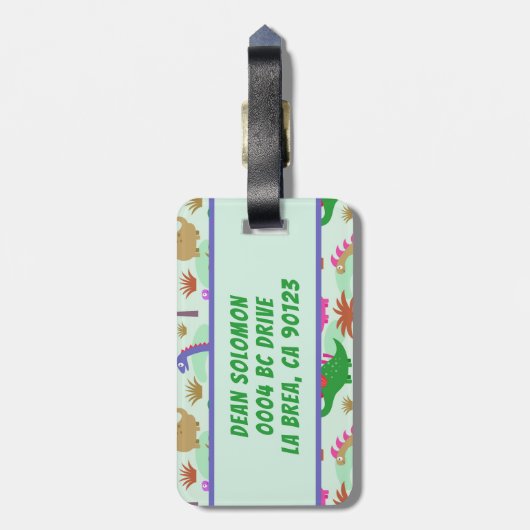 Kleurig Cute Dinosaurs Persoonlijk adres Bagagelabel (Achterkant verticaal)