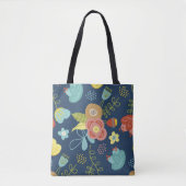 Kleurig Cute Floral Pattern Dark Blue Tote Bag (Voorkant)