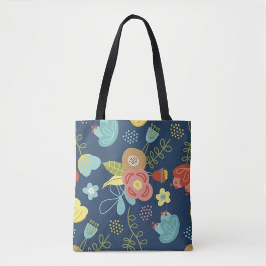 Kleurig Cute Floral Pattern Dark Blue Tote Bag (Voorkant)
