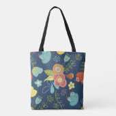 Kleurig Cute Floral Pattern Dark Blue Tote Bag (Achterkant)