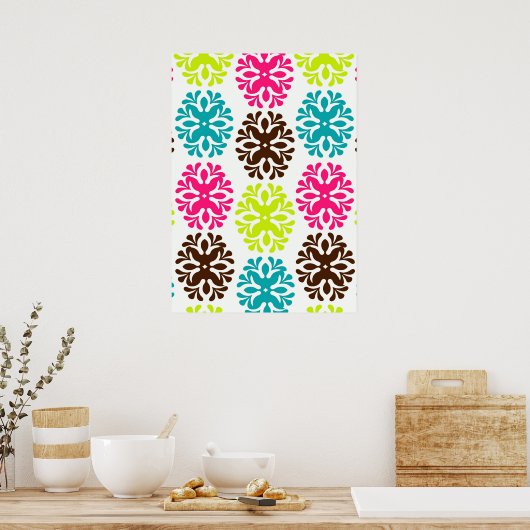 Kleurig damesbloempatroon met schattige neonbloem poster (Keuken)