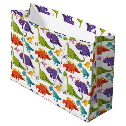 Kleurig dinosauripatroon groot cadeauzakje (Voorkant Gekanteld)