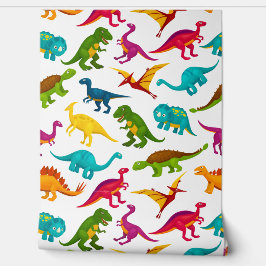 Kleurig Dinosauriwitontwerp Behang
