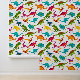Kleurig Dinosauriwitontwerp Behang