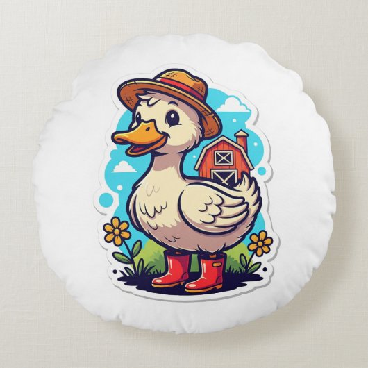 Kleurig Duck T-shirt Rond Kussen (Voorkant)