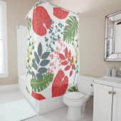 Kleurig elegant botanisch patroon groen rood douchegordijn (In situ)