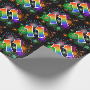 Kleurig Fireworks + Rainboogpatroon "11" Event # Cadeaupapier