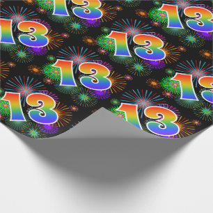 Kleurig Fireworks + Rainboogpatroon "13" Event # Cadeaupapier