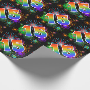 Kleurig Fireworks + Rainboogpatroon "15" Event # Cadeaupapier