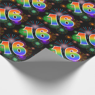 Kleurig Fireworks + Rainboogpatroon "16" Event # Cadeaupapier