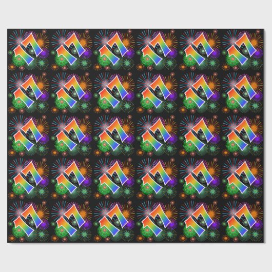 Kleurig Fireworks + Rainboogpatroon "17" Event # Cadeaupapier (Vlak)