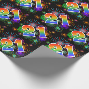 Kleurig Fireworks + Rainboogpatroon "21" Event # Cadeaupapier