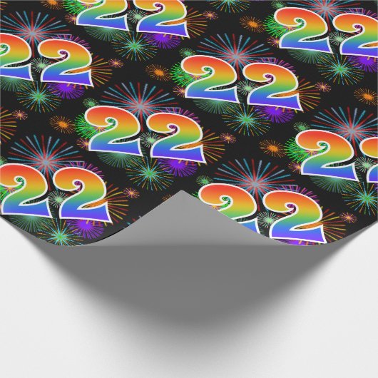 Kleurig Fireworks + Rainboogpatroon "22" Event # Cadeaupapier (Hoek)