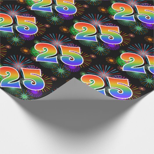 Kleurig Fireworks + Rainboogpatroon "25" Event # Cadeaupapier (Hoek)