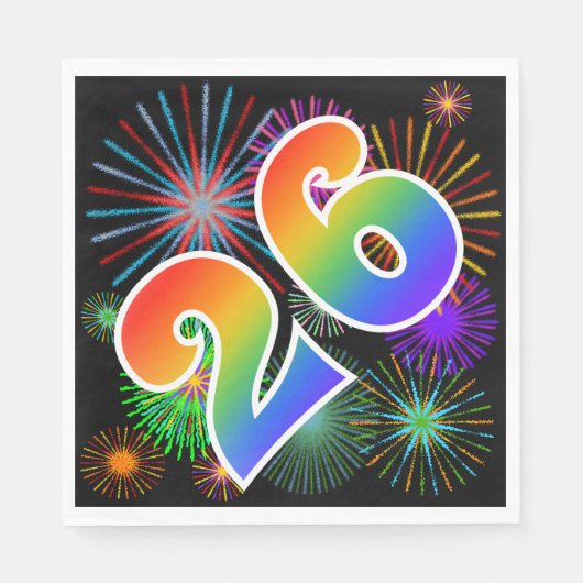 Kleurig Fireworks + Rainboogpatroon "26" Event # Servet (Voorkant)