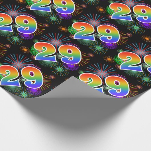 Kleurig Fireworks + Rainboogpatroon "29" Event # Cadeaupapier (Hoek)