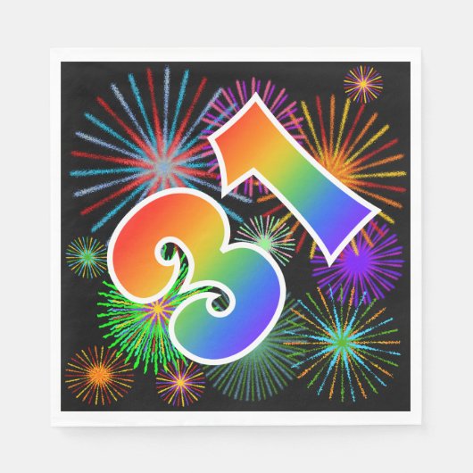 Kleurig Fireworks + Rainboogpatroon "31" Event # Servet (Voorkant)