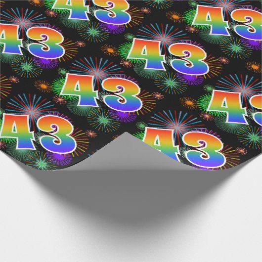Kleurig Fireworks + Rainboogpatroon "43" Event # Cadeaupapier (Hoek)
