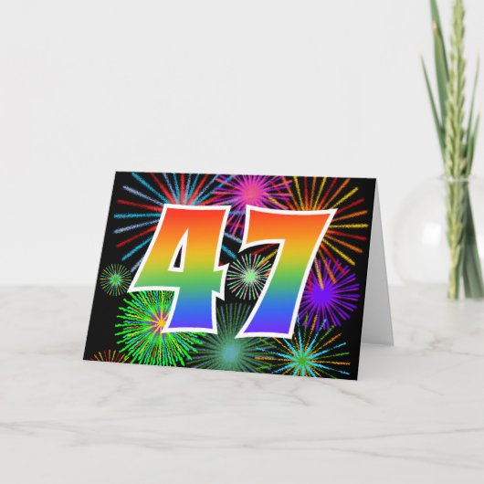 Kleurig Fireworks + Rainboogpatroon "47" Event # Kaart (Voorkant)