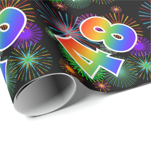 Kleurig Fireworks + Rainboogpatroon "48" Event # Cadeaupapier (Rol Hoek)