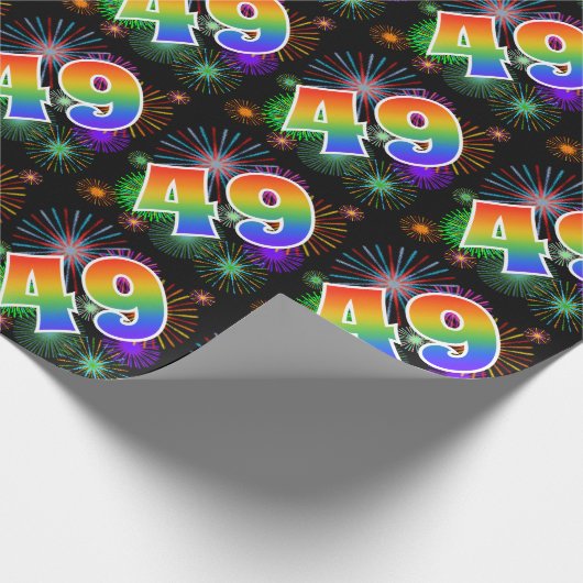 Kleurig Fireworks + Rainboogpatroon "49" Event # Cadeaupapier (Hoek)