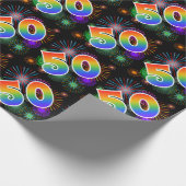 Kleurig Fireworks + Rainboogpatroon "50" Event # Cadeaupapier (Hoek)