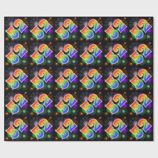 Kleurig Fireworks + Rainboogpatroon "52" Event # Cadeaupapier (Vlak)
