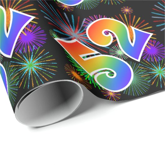 Kleurig Fireworks + Rainboogpatroon "52" Event # Cadeaupapier (Rol Hoek)