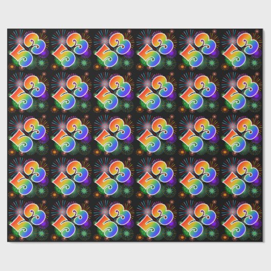 Kleurig Fireworks + Rainboogpatroon "53" Event # Cadeaupapier (Vlak)