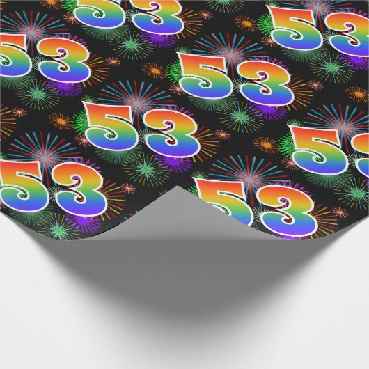 Kleurig Fireworks + Rainboogpatroon "53" Event # Cadeaupapier (Hoek)