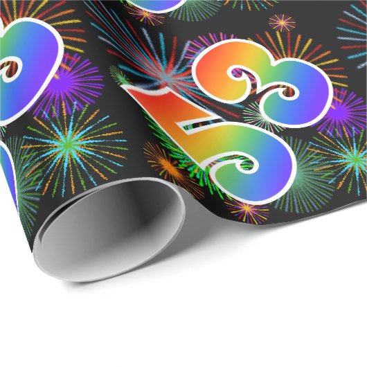 Kleurig Fireworks + Rainboogpatroon "53" Event # Cadeaupapier (Rol Hoek)