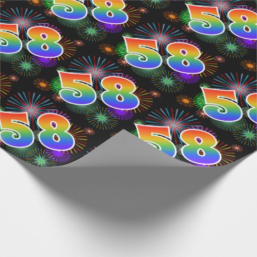Kleurig Fireworks + Rainboogpatroon "58" Event # Cadeaupapier (Hoek)