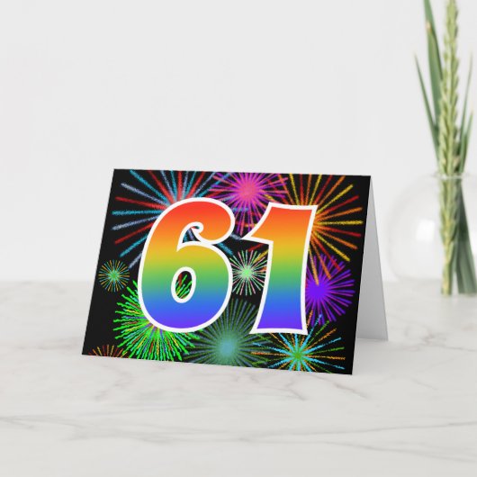 Kleurig Fireworks + Rainboogpatroon "61" Event # Kaart (Voorkant)