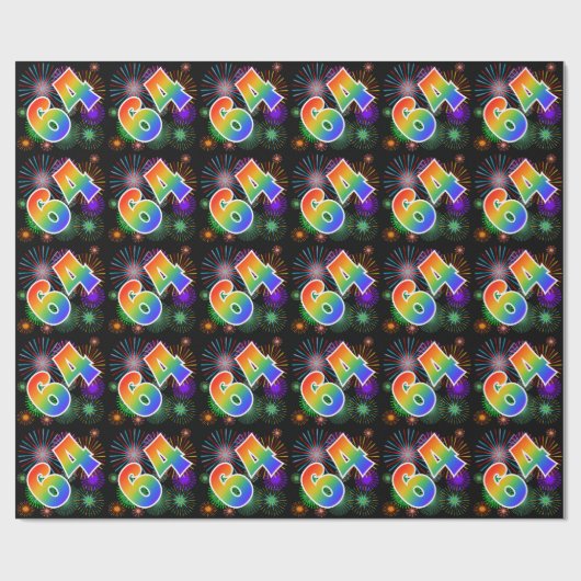 Kleurig Fireworks + Rainboogpatroon "64" Event # Cadeaupapier (Vlak)